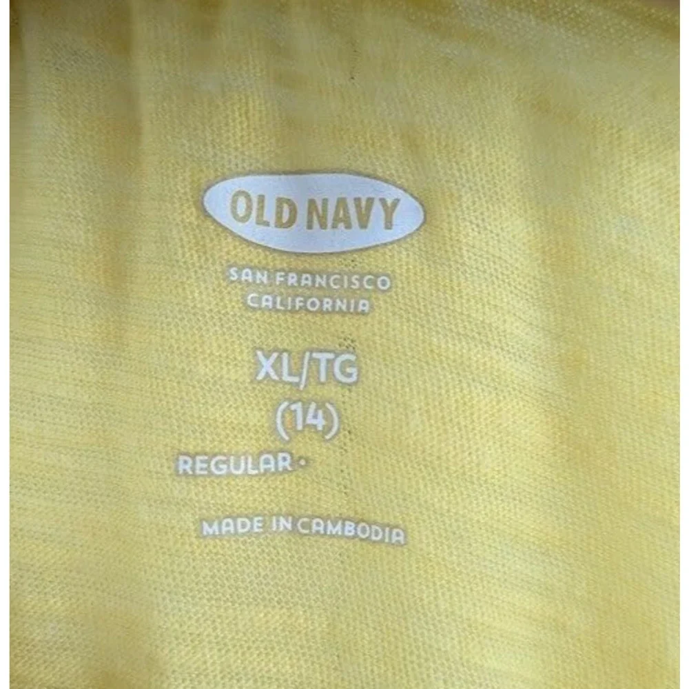 Old Navy Girls Size XL - 14 Flutter Sleeve Embroidered Eyelet Sleeves Top Yellow